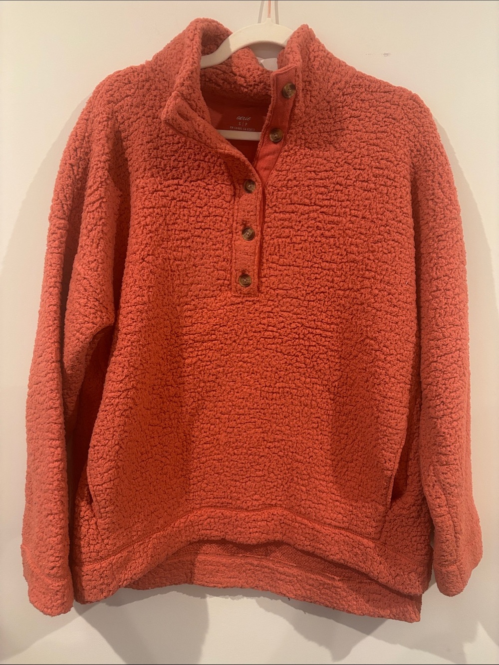 aerie Orange Sherpa Button Pullover